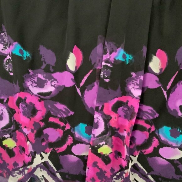 Women's Chiffon Lined Woven Black Pink Floral A-Line Skirt Sz 8 Medium EUC - Picture 2 of 8
